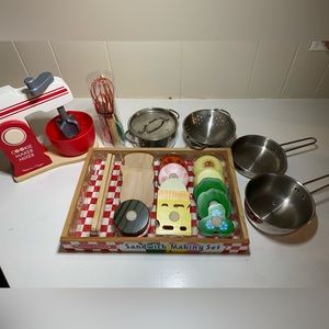 Bundle of Wooden/Stainless Steel Melissa and Doug Play Kitchen Toys
